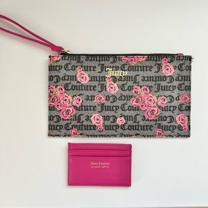 Juicy Couture Clutch Floral Bag Rose Print Wristlet Zip Pouch and Card Holder